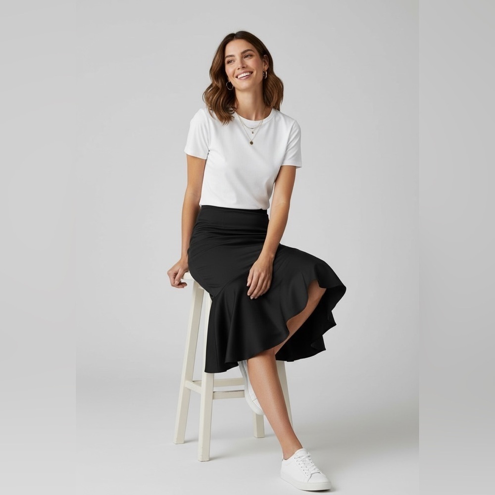 Jaclyn Smith casual midi black skirt M pleated design side zipper lining